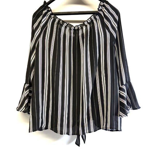 Fortune & Ivy Black White Striped Women's Blouse XXL-Plus Size - Picture 4 of 7